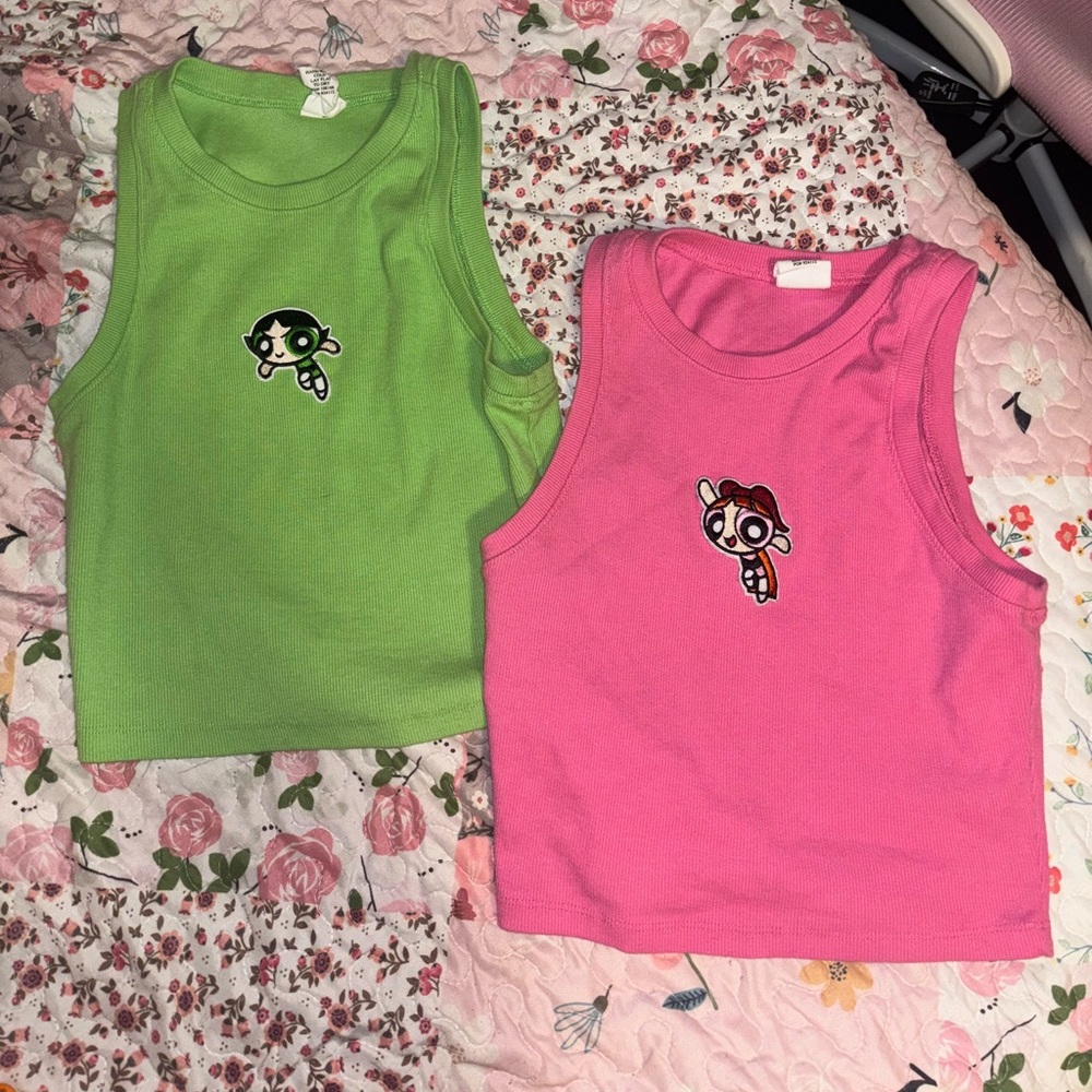 TWO Tilly’s Cropped Tank Tops Medium PowerPuff Girls PPG